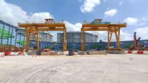 Two gantry cranes outdoor construction site