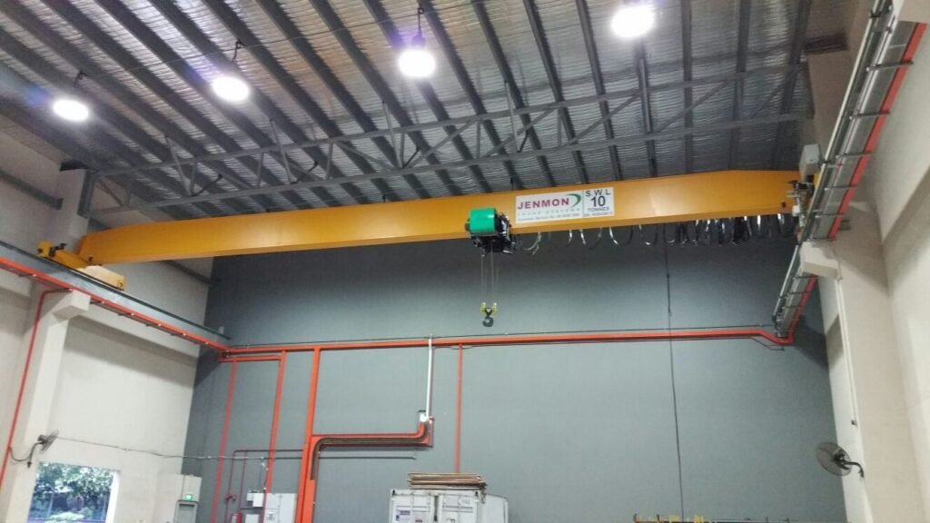 A hoist attached to a crane for indoor use