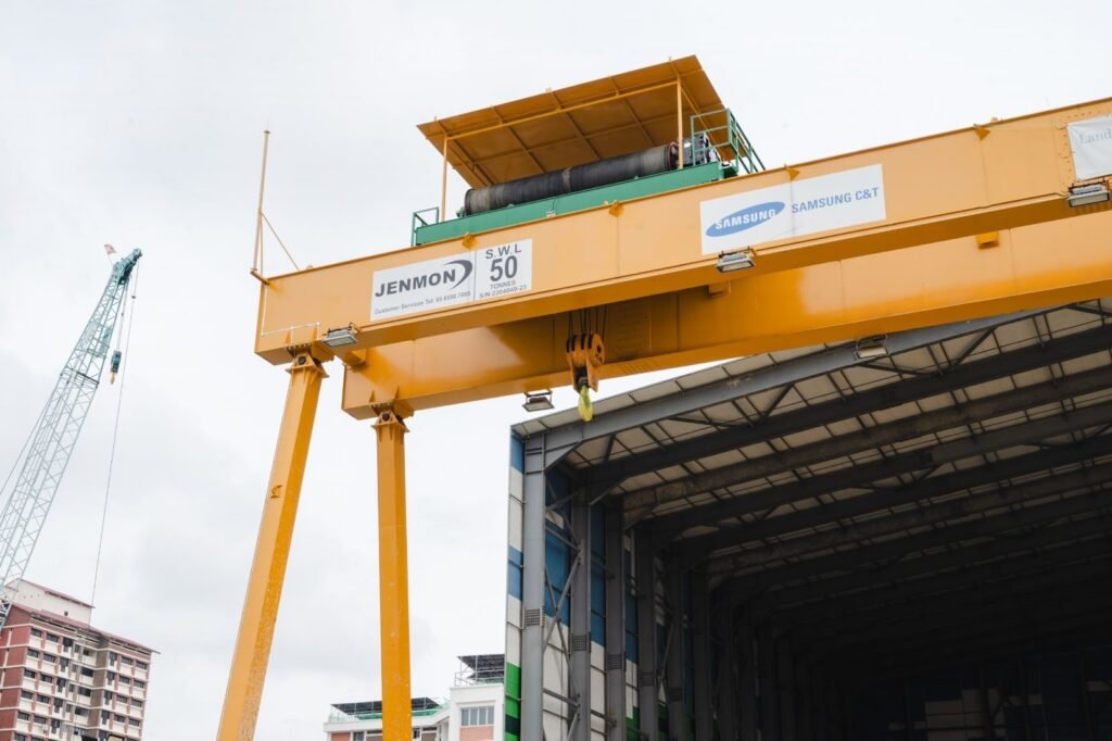 A close-up view of a big gantry crane