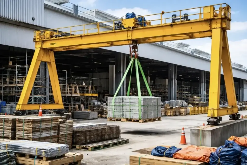 A semi-gantry crane used for heavy lifting on a project