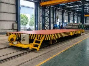 A transfer car on a rail used for transferring heavy objects on site