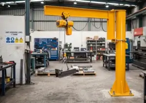 A pillar jib crane inside a facility