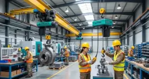 An AI-generated image of a facility that uses an electric chain hoist